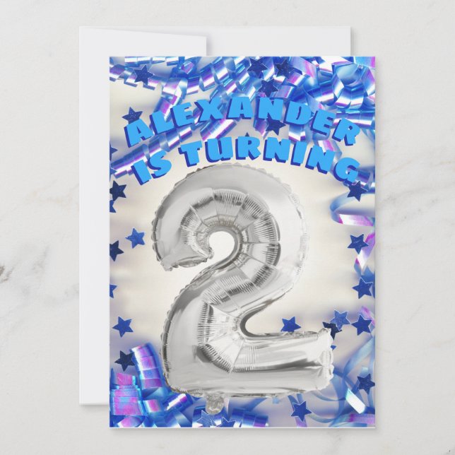 Invitación Segundo cumpleaños, Fiesta de 2 niños de edad Silv (Anverso)