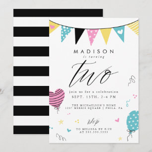 Invitación Segundo cumpleaños   Fiesta de cumpleaños de Cute 