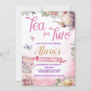 Invitación Segundo cumpleaños, Fiesta de té, Fiesta de tiempo