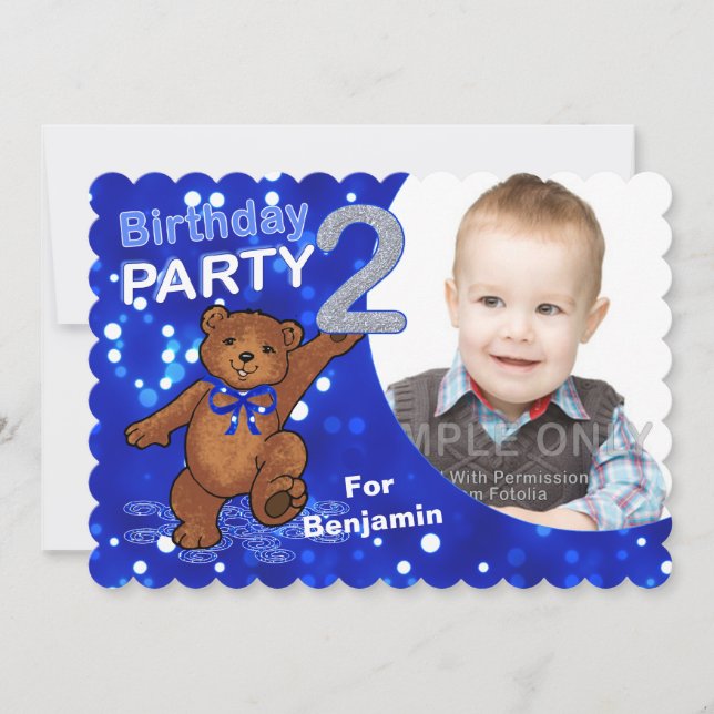 Invitación Segundo cumpleaños, Fiesta Teddy Bear foto Persona (Anverso)