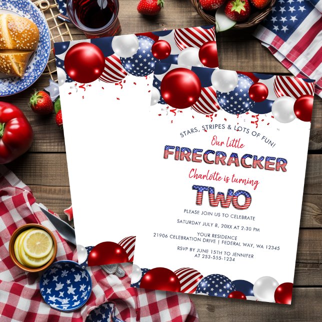 Invitación Segundo cumpleaños pequeño Fiesta de globo de Fire (Second Birthday Little Firecracker Balloon Party Invitation)
