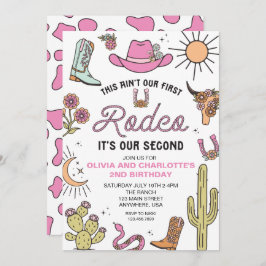 Invitación Segundo gemelo de cumpleaños rodeo rosado occident