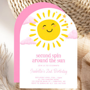 Invitación Segundo Giro Alrededor Del Sol Cumpleaños Rosa 2