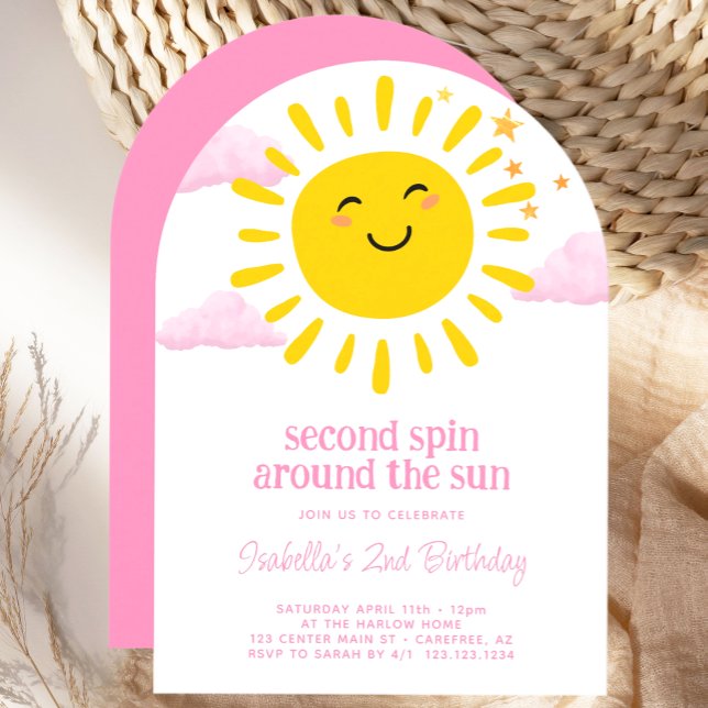 Invitación Segundo Giro Alrededor Del Sol Cumpleaños Rosa 2 (Subido por el creador)