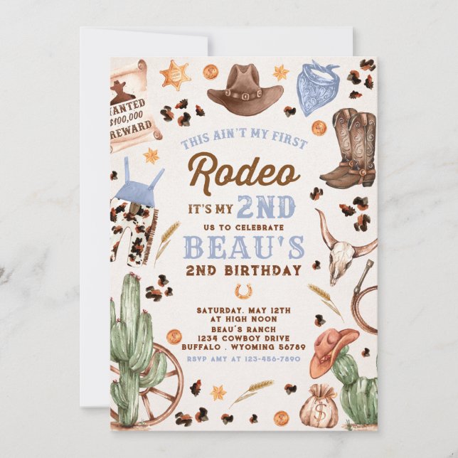 Invitación Segundo Rodeo Cowboy Wild West Birthday Party (Anverso)