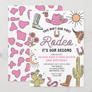 Invitación Segundo Rodeo Cumpleaños Western Rosa 2do Cumpleañ