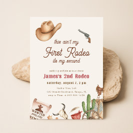 Invitación Segundo Rodeo Vintage Rústico Vaquero Cumpleaños 2
