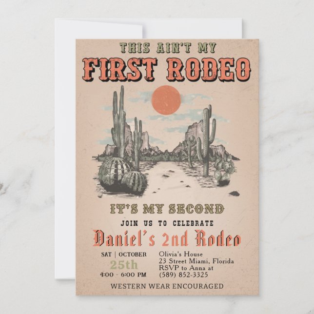 Invitación Segundo Rodeo Western El vaquero no es mi primer r (Anverso)