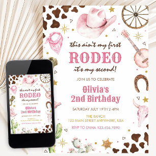 Invitación Segundo Rodeo Western Rosa Vaquera Cumpleaños 2