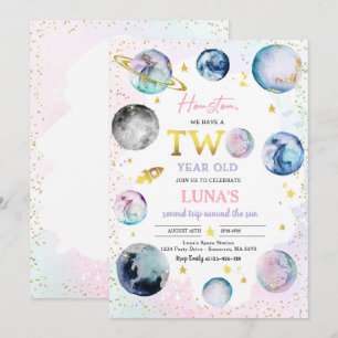 Invitación Segundo Viaje De La Fiesta Del Cumpleaños Espacial