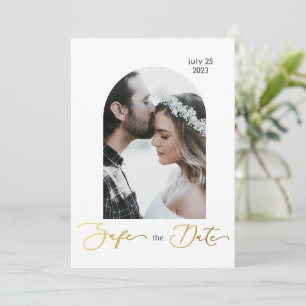 Invitación Seguro de la foto de fecha, guión dorado