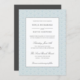 Invitación Seigaiha | Dusty Blue wave Beach boda
