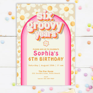 Invitación Seis años de Groovy Boho Daisy Cumpleaños del Arco