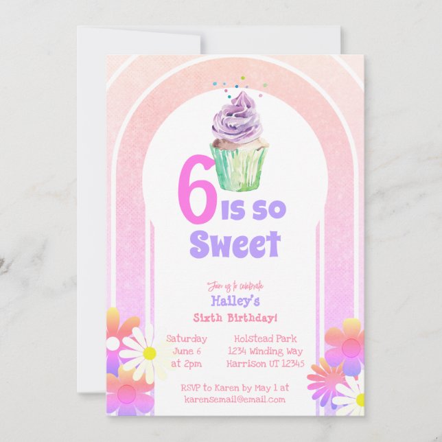 Invitación Seis es dulce colorido pastel de sexto cumpleaños (Anverso)