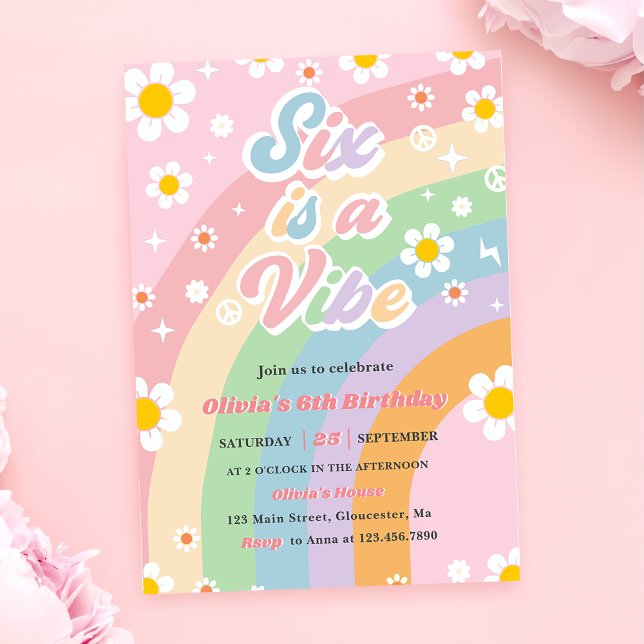 Invitación Seis es el sexto cumpleaños de un vibe Groovy Dais (Subido por el creador)