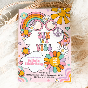 Invitación Seis Es Un Ambiente Groovy Cumpleaños De Poder Flo