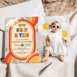 Invitación Seis es un arco iris retro de Vibe Groovy 6º cumpl