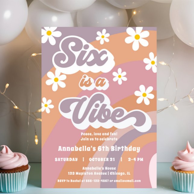 Invitación SEIS es un chica de pasteles retro de Vibe groovy (Subido por el creador)