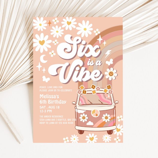 Invitación Seis es un Vibe Daisy Beige Cream 6º cumpleaños (Subido por el creador)