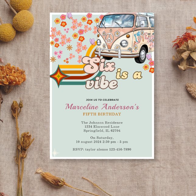 Invitación Seis es un Vibe Daisy Van Floral 6º cumpleaños (Subido por el creador)