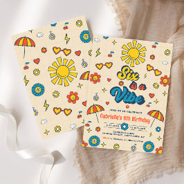 Invitación Seis es un Vibe Groovy Retro Daisy 6º cumpleaños