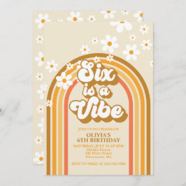 Invitación Seis es un Vibe Retro Arcoiris 6º cumpleaños
