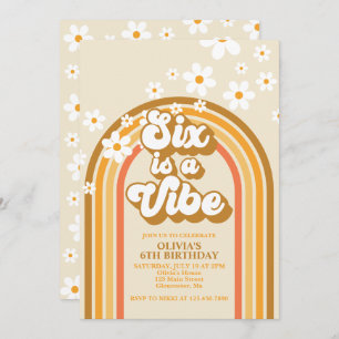 Invitación Seis es un Vibe Retro Arcoiris 6º cumpleaños