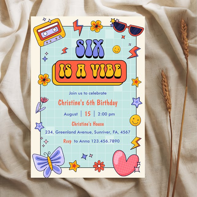 Invitación Seis es una fiesta de cumpleaños de Vibe Groovy Hi (Subido por el creador)