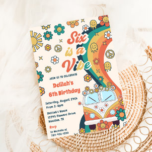 Invitación Seis es una fiesta de cumpleaños de Vibe Retro Flo