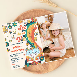 Invitación Seis es una fiesta de cumpleaños de Vibe Retro Flo