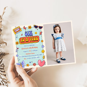 Invitación Seis es una foto de Vibe Groovy Hippie de 6º cumpl