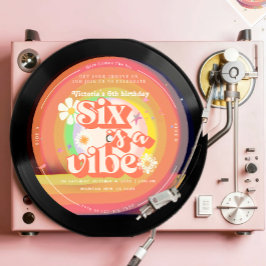 Invitación SEIS es una margarita arco iris retro de Vibe Groo