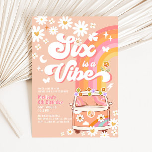 Invitación Seis es una vibra chica rosa melocotón margarita c