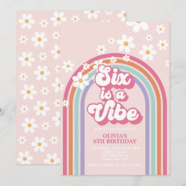Invitación Seis es una Vibra Cumpleaños 6 Rainbow