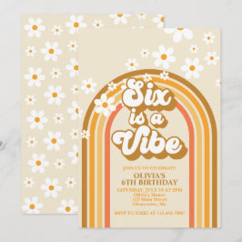 Invitación Seis es una Vibra Cumpleaños 6 Retro Arcoíris Groo