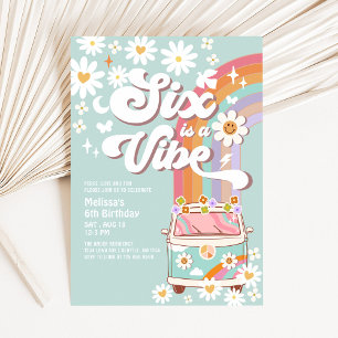 Invitación SEIS es una Vibra Daisy Arcoíris Divertido Cumplea