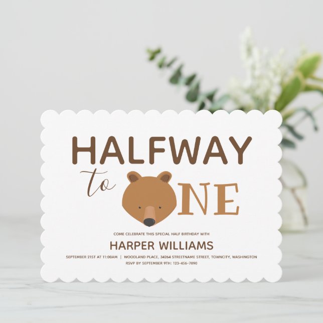 Invitación Seis meses Bear Bebé Medio Cumpleaños (Anverso de pie)