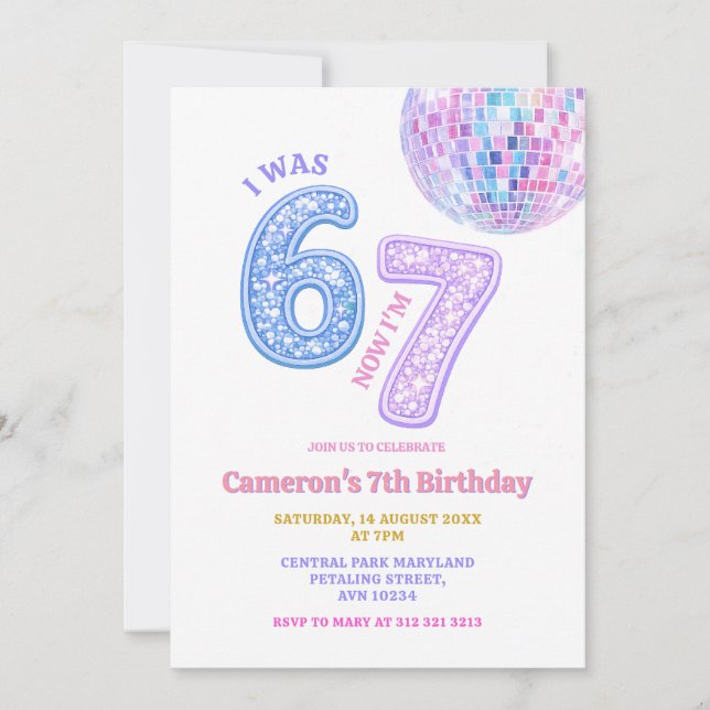 Invitación Seis Siete Disco Glam 67 Cumpleaños de Niños (Anverso)