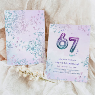 Invitación Seis Siete tendencia Morado Kids 7 cumpleaños