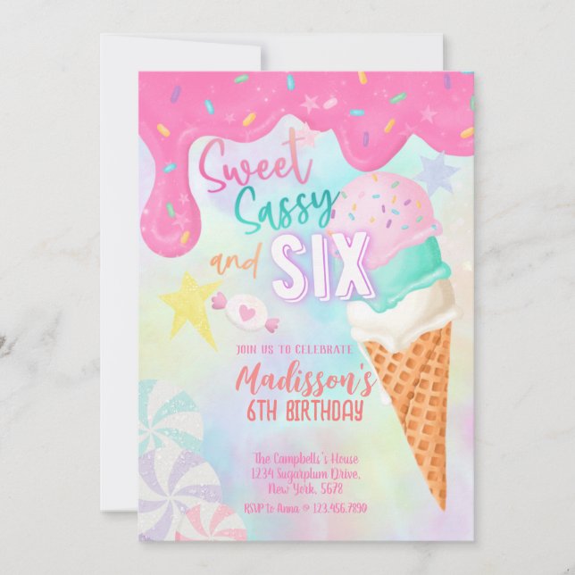 Invitación Seis son helado tan dulce (Anverso)