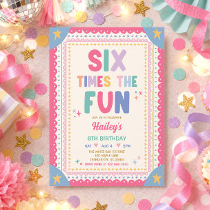 Invitación Seis Veces El Diversión Muchacha Caprichosa Cumple