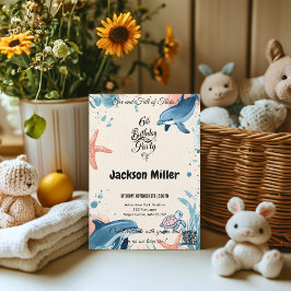 Invitación Seis y lleno de trucos 6 cumpleaños Indigo y Coral