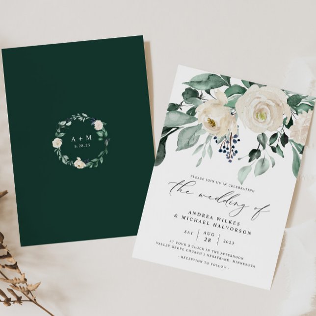 Invitación Selald Greenery Elegant Wedding (Emerald Greenery Wedding Invitation - Boho Woodsy Rustic Elegant Wedding)