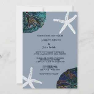 Invitación Sello de arte de la arena Dollar Dusty Blue Beach