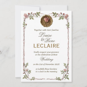 Invitación Sello de boda floral elegante de rosa para guardar