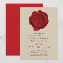 Sello de Cera Roja Dulces 16 Cumpleaños Rústico Kr