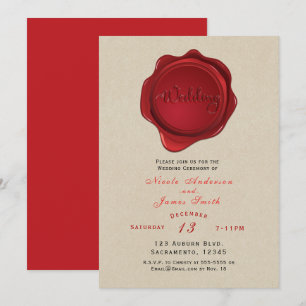 Invitación Sello de Cera Roja Elegante Kraft Marrón Rústico B