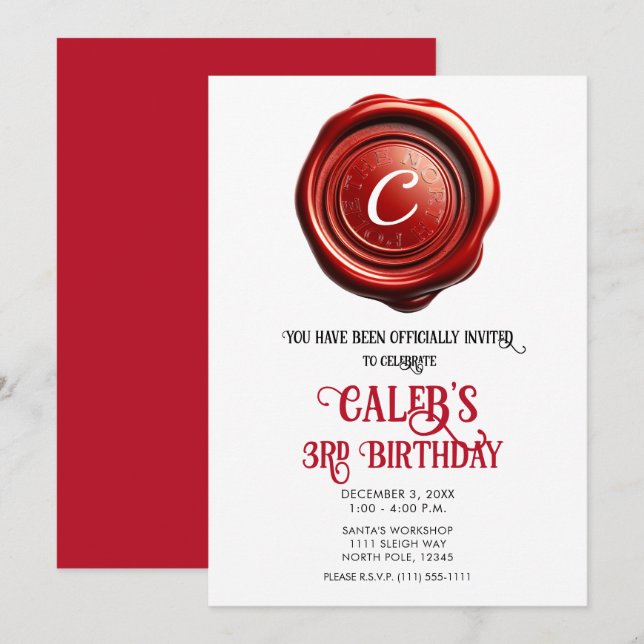 Invitación Sello de cera rojo de Santa Polo Norte Navidad Fie (Anverso / Reverso)