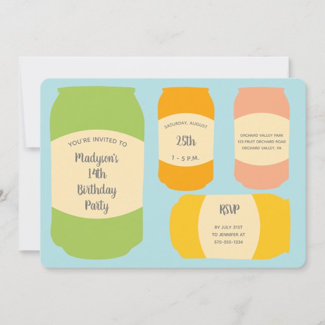 Invitación Seltzer Soda Cans Fiesta de cumpleaños de verano (Anverso)
