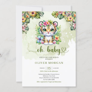 Invitación Selva acuarela cutáneo tigre bebé flores tropicale